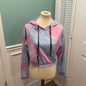 Women’s Tie Dye Blue & Pink Cropped Hoodie Sweatshirt M NWOT